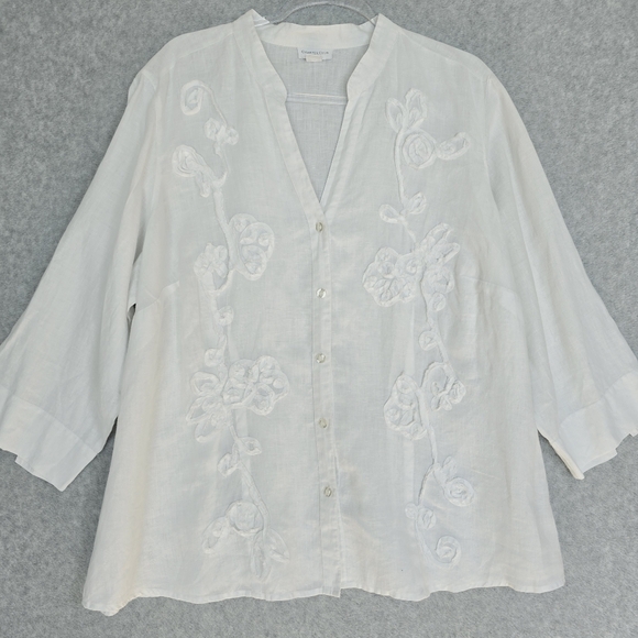Charter Club Tops - Charters Club Sz 22w Linen White Top Floral Applique Coastal Boho Cottagecore